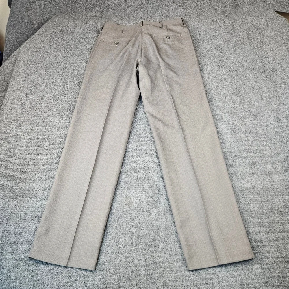 Haggar Mens Straight Fit Dress Pants Tan Plaid Checked Trousers